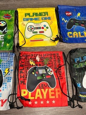 Set of 6 video game drawstring bags #gaming #kids